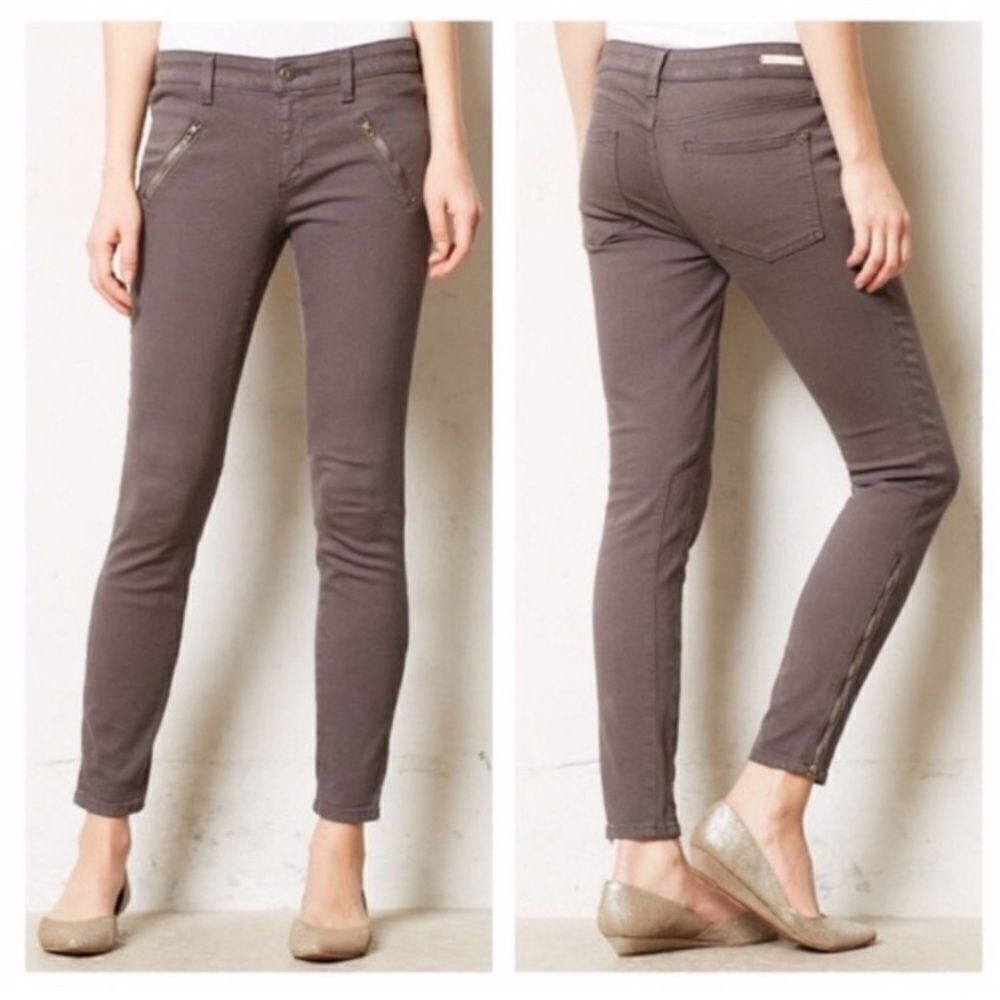 Anthropologie Pilcro Serif Gray Moto Zipper Leggings Jeans Size 27